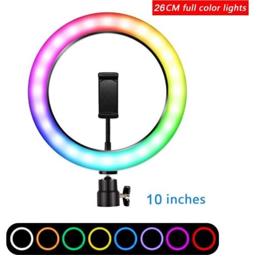 16 Colors RGB LED Ring Light 10 inch With Phone Stand for Makeup YouTube Live Stream Photography Selfie Dimmable Rainbow Lamp
