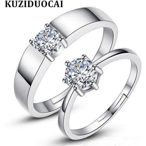 New Hot Fashion Fine Jewelry Zircon White Copper Silver Color lovers Size Adjustable Wedding Party Rings For Women And Men R-1