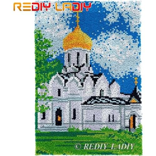 Latch Hook Kits DIY Carpet Rug White Churchs Plush Wall Tapestry Kits Crochet Floor Mat Thick Yarn Cushion Arts & Crafts 58*87cm