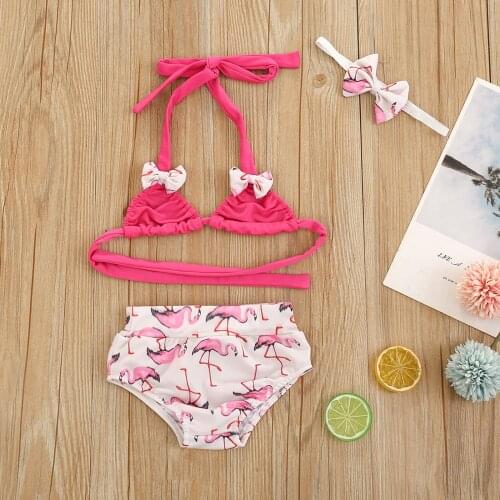3Pcs Infant Baby Girls Swimwear 2021 Summer Toddler Bikini Sets Sunflower Flamingo Print Baby Bathing Suits Beachwear 0-24M