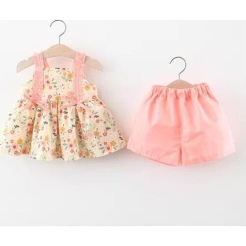Summer Sweet Baby Girl Clothes Set Sleeveless Print Bow Tops+Shorts 2pcs Kids Outfits Infant Toddler Clothes For 0-24m
