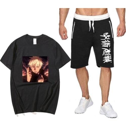2021 Summer Anime mens sets Jujutsu Kaisen Streetwear cotton T-shirt Sports Shorts pantsuit T Shirts Sets Sweatpants