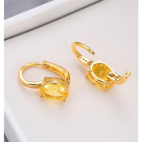 Cute Female Yellow Zircon Stone Earring Classic Silver Color Small Clip Earrings Vintage Bridal Oval Wedding Earrings For Women