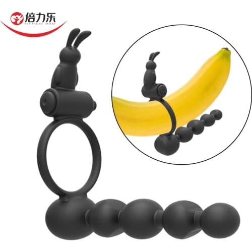 Multifunction Vibrating Penis Ring Anal Vibrator Anal Beads Prostate Massage Stimulator Delay Ejaculation Sex Toys for Gays