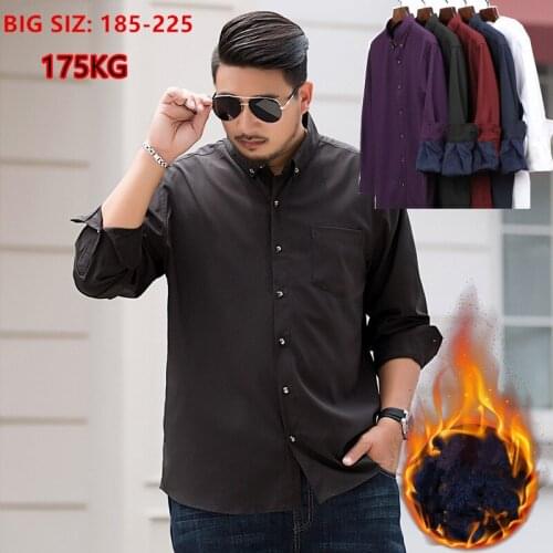2020 Winter Warm Men Shirt White Long Sleeve Fleece High Quality Formal Shirts Mens Regular Fit 8XL 9XL 10XL Plus Size Blouse