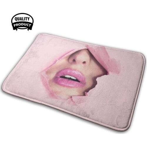 Peek Soft House Family Anti-Slip Mat Rug Carpet Mouth Pink Pink Lipstick Womens Sneak Peek Paper Hole
