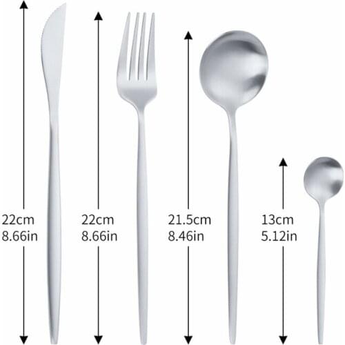 Stainless Steel Cutlery Set Silver Luxury Dinnerware Set Kitchen Cutlery Matte Tableware Silver Fork Spoon Knive 4Pcs Dinner Set