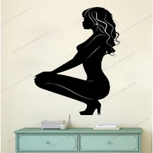 Wall Vinyl Decal Home Decor Art Sticker Silhouette Nude Naked Sexy Girl Woman Sitting Modeling Bathroom Spa Salon Design yw-644
