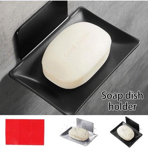 No Drilling Bathroom Soap Dish Tray Holder Rack Shower Bathroom Wall Mounted Stainless Steel Metal Tray Container Sponge Holder