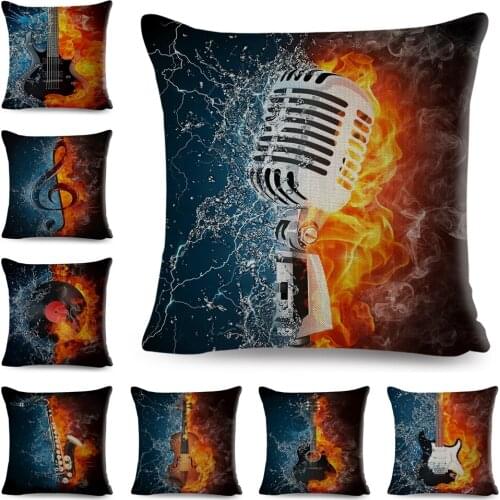 Nordic Style Music Note Pillowcase Decor Vintage Guitar Mike Printed Pillow Case for Home Sofa Polyester Cushion Cover 45x45cm