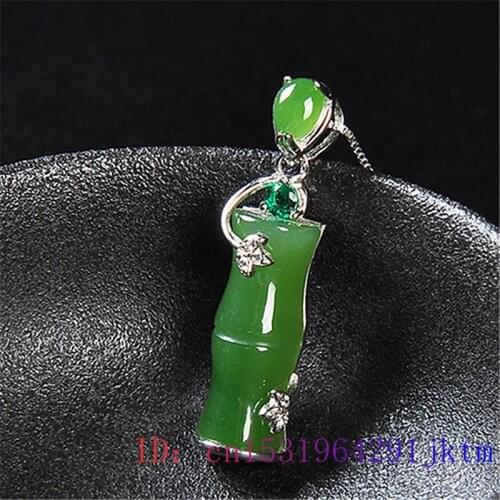 Jade Bamboo Pendant Zircon Women Fashion Amulet Natural Crystal Necklace Chalcedony Gifts Chinese Gemstone Jewelry 925 Silver