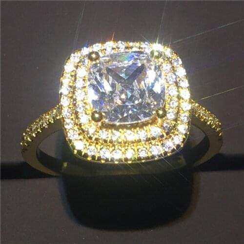 Engagement Wedding Band Rings for women men Cushion cut 3ct AAAAA zircon cz Yellow Gold Filled 925 silver Promise ring Jewelry