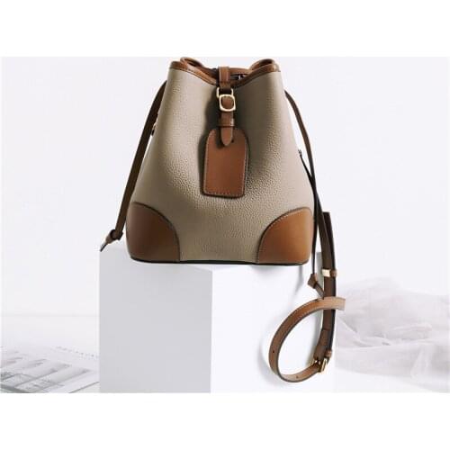 Togo First Layer Cowhide Color Matching Bucket Bag Soft Leather Bag 2021 New Chao Joker Korean Womens Bag Leather