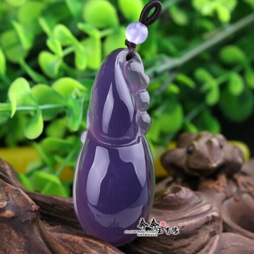 Natural purple agate jade pendant hand carved jade gourd jadeite pendants jade necklace with rope jade jewelry amethyst