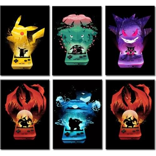 Pokemon Game Machine Cartoon Art Poster Mural Anime Canvas Painting Printing Childrens Room Dorm Home Decoration Comic Picture