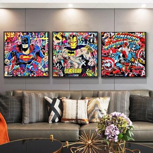 Disney Graffiti Avengers Spider-man Canvas Poster Print Modern Graffiti Marvel Superheroes Canvas Painting Poster Home Decor