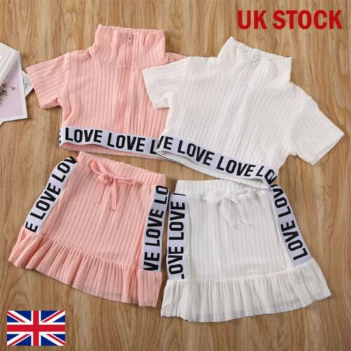Toddler Kids Baby Girl Zipper Shirt Ruffle Skirts Dress Outfits Clothes Sets 1-5Y