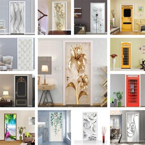 Silver Line Flowers Wallpaper For Door Sticker Self Adhesive Poster DIY Wall Decal Home Design Art Mural Closet Door Decoration