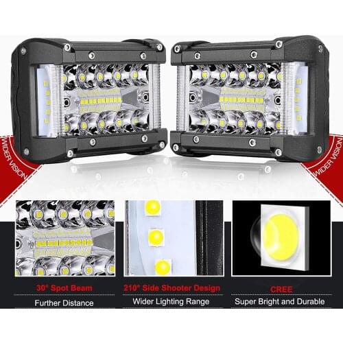 2 pcs 12V DC LED Work Light Three-Row Side-Emitting LED Light Bar Front Grille Auxiliary Light For Off-Road Vehicle ATV Truck