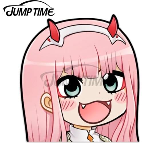 JumpTime 13 x 10.8cm Zero Two Sticker Decal Windshield Windows Cartoon Car Stickers Motorcycle Anime Waterproof Car Assessoires