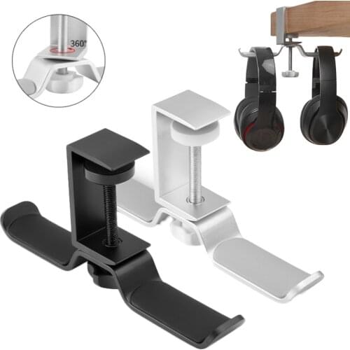 360 Degree Rotating Aluminum Alloy Headphone Holder Double Desk Clip Headset Hanger Earphone Mount Under Desk Stand Rack