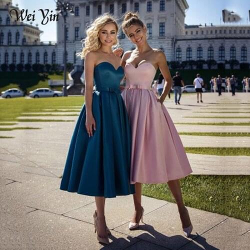 Weiyin AE0570 New Arrival 2021 Formal Pink Short Prom Dresses Elegant Plus size Vestdios evening Party Gown