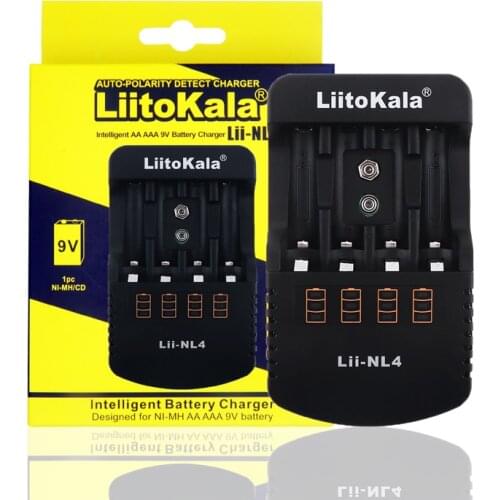 LiitoKala Lii-NL4 1.2V AA AAA 9V Battery Charger Ni-MH Ni-Cd Rechargeable Batteries Wall Desk Charging Chargers for Travel