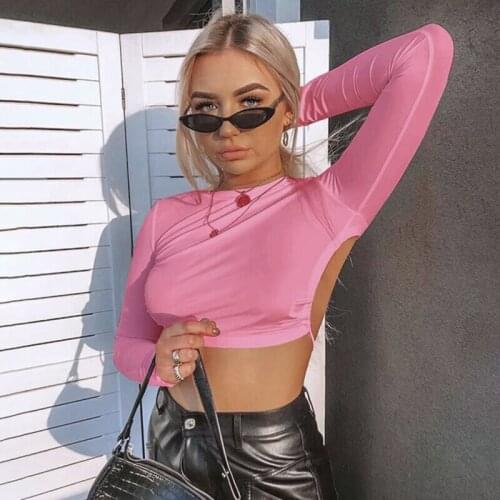 Lub Backless Open Back slim basic T Shirt Women Hot sexy fashion long sleeve Bandage Tee Tops Solid summer Pullover Tee top