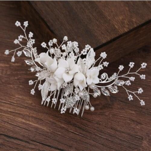 Fashion Korean Women Hair Comb Bride Wedding Hair Clip Handmade White Flowers Beads Decoration Ladies Hairs Accessories