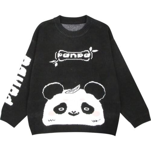 Original Design Cartoon Panda Jacquard Women Knit Pullover Sweaters 2021 Winter Warm Knitwear Sweet Style Female Kawaii Cute Top