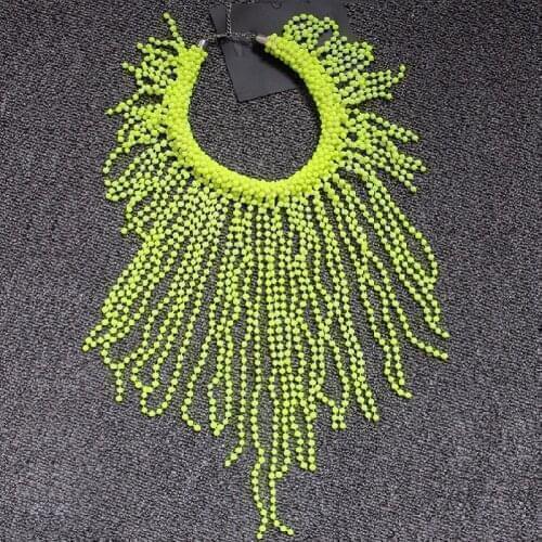 Handmade In Stock European Fashion Neon Yellow Statement Women Long Chokers Star Punk Chunky Tassels Chains Beading Necklace