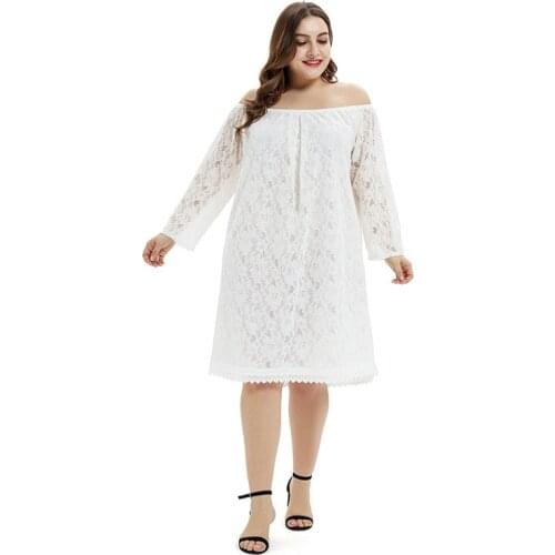 Womens Sexy Lace Plus Size Dress XL XXL XXXL 3XL Party Night Club White Black Loose Casual Blouses Blusas Dresses For Fat Ladies