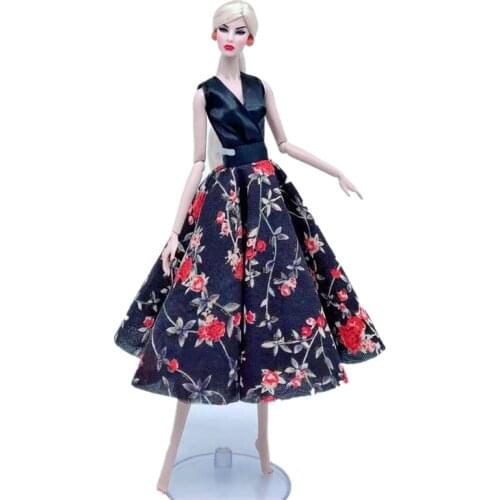 1/6 BJD Clothes Black Floral Fashion Sleeveless Princess Dresses For Barbie Doll Clothes Party Gown 11.5" Dolls Accessories Toys