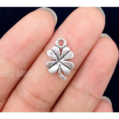 100pcs-Antique Silver Four Leaf Clover Charms Pendant 17x11mm
