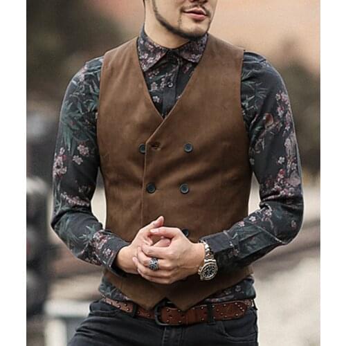 2020 StylishBrown Double-breasted Mens Suit Vest V Neck Wool Slim Fit Waistcoat Casual Formal Business Groomman For Wedding Vest