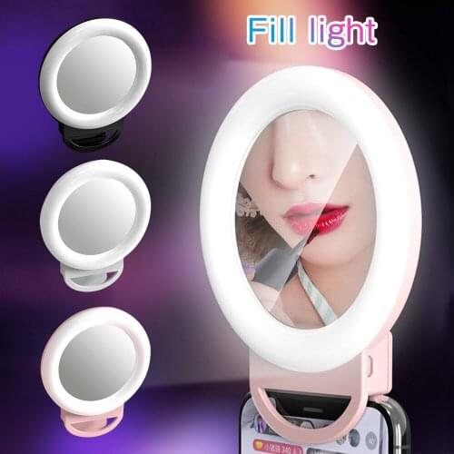 3 Brightness Levels LED Selfie Ring Light Dimmable LED Ring Lamp Mobile Phone Holder Beauty Makeup Light Mirror