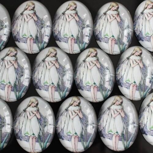 30x40mm New Girl Angel Beauty Oval Glass Cabochon Flatback Photo Base Tray Blank DIY Making Accessories 5pcs K04305