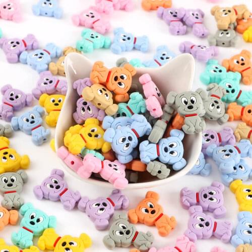 Kovict 50/100pcs Cartoon Mini Dog Silicone Beads Baby Teether DIY Pacifier Chain Necklace Pendant Childrens Molar Toys Products