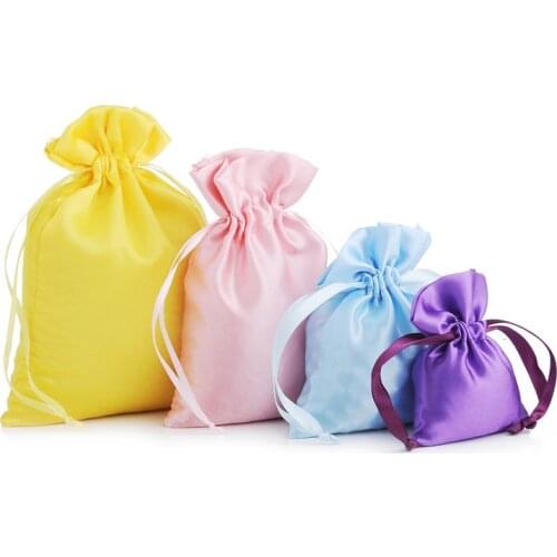 50pcs Satin Drawstring Pouches Jewelry Color Butyl Cloth High-Quality Logo Printed Satin Silk Gift Bag Travel Pouch Bags 9x12cm