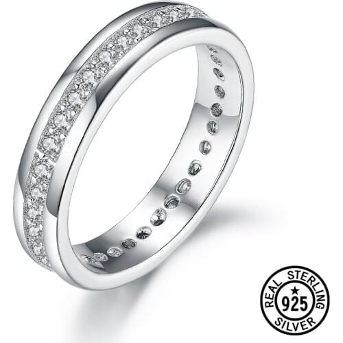 925 Sterling Silver Rings For Women Channel Clear Zircon Wedding Bridal Band Rings Engagement Anniversary Fine Jewelry
