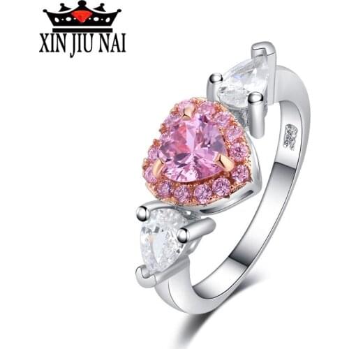 925 Silver Wedding Rings for Women Pink Heart AAA Cubic Zirconia Engagement Ring Bridal Jewelry diamond rings for women