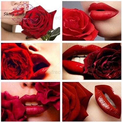 5D DIY Diamond Painting Red Rose Red Lip Full Square Round Drill Diamond Embroidery Sexy Girl Diamond Mosaic Rhinestone Decor