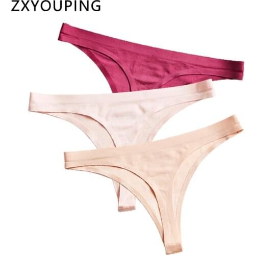 Ice Silk Seamless Plain Thongs Simple T-back Panties Women G-String Sexy Plus Size Lingerie M-3XL Low Rise Underwear Solid