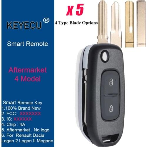 KEYECU 5PCS Flip Remote Control Car Key for Renault Dacia Logan 2 II 2018 2019 2020, Fob 2 Buttons - 433MHz - PCF7961M 4A Chip