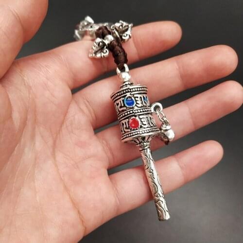 Buddhist HOME Amulet Pendant Pocket CAR WALL bless Safe health Good luck Six word Mantra prayer wheel Buddha protective talisman