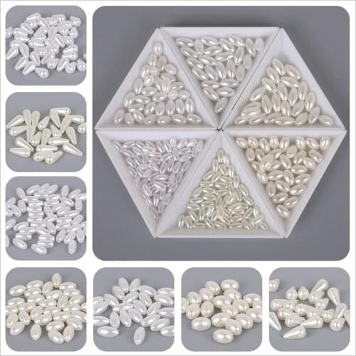 DIY 50-200pcs ABS Ellipse Imitation Pearl Rice Grain Loose Beads Clothes Jewelry Craft Decoration Women Sew On Beads Accessory