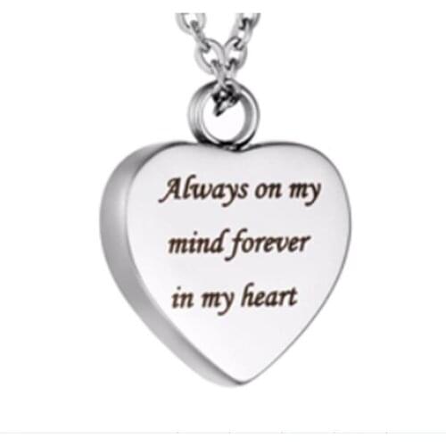 "I carry you with me" Love Heart Shaped Cinerary Casket Pendant Necklace Sculpture Wishing box Stainless Steel Cremation Urn