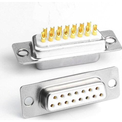 Pure copper solid gold plated DB15 male female 2 rows 15 pins welding head metal shell connector plug