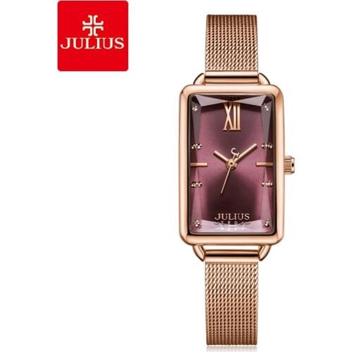 Julius Watch JA-1215 Rectangle Watch Wine Red Womens Slim Watch Quartz Fashion Relojes Birthday Gift for Girlfriend