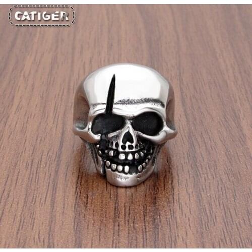 Free Shipping Punk 316L Stainless Steel Scar Skull Rings Motorcycle Biker Broken Teeth Skull Rings Jewelry